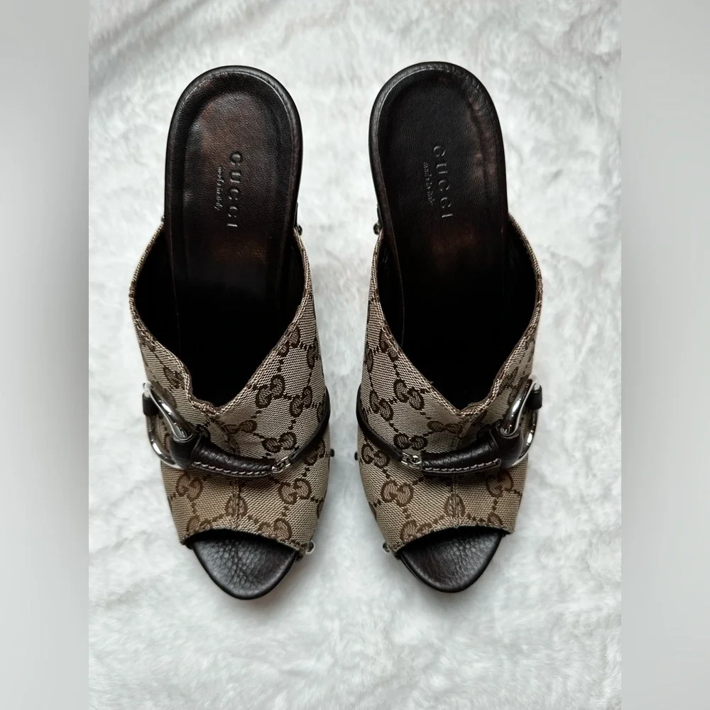 Gucci Women's Brown Monogram Mules - Picture 17 of 17